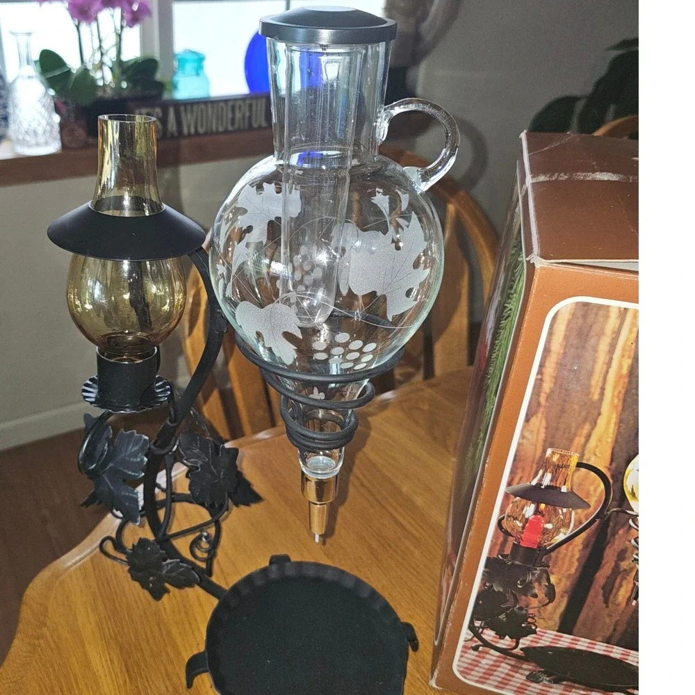 Vintage Austrian Made Etched Glass Wine Areator with Candle Stand